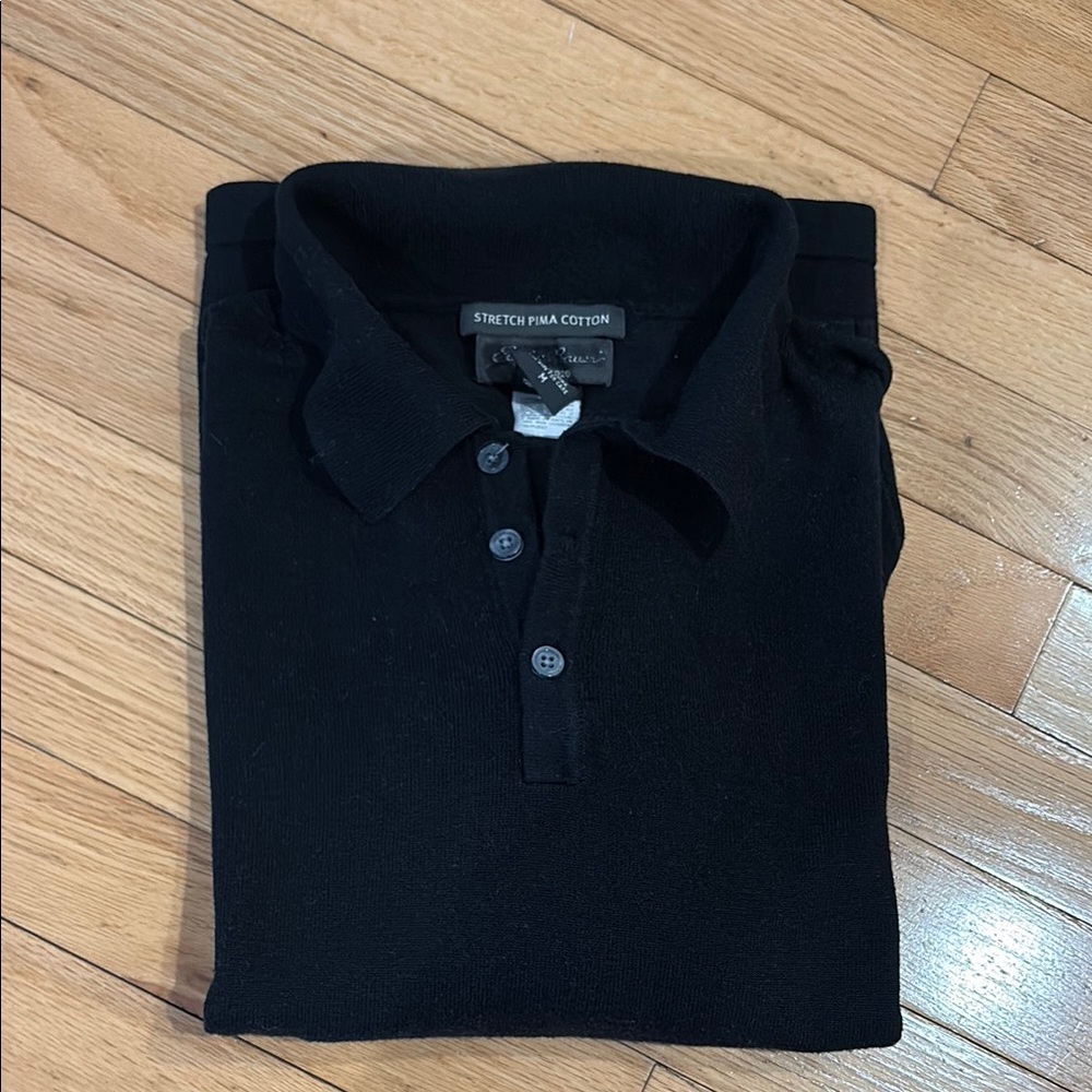Men's Black Long-sleeve Polo Sweater, medium